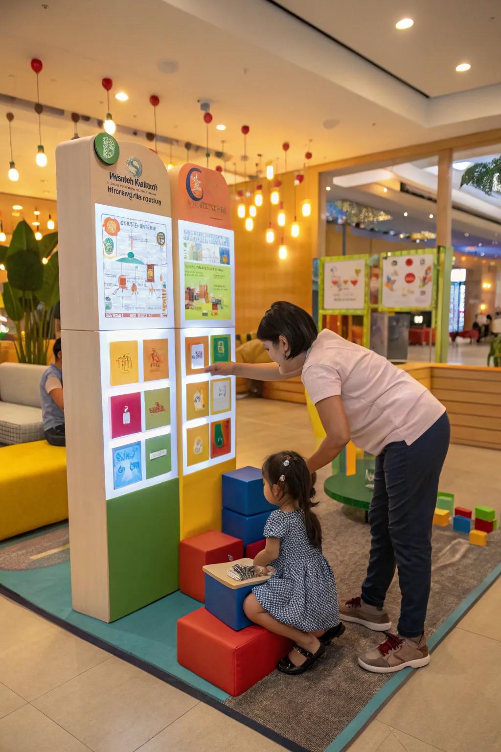 Directed play utilizing participatory block exhibits.