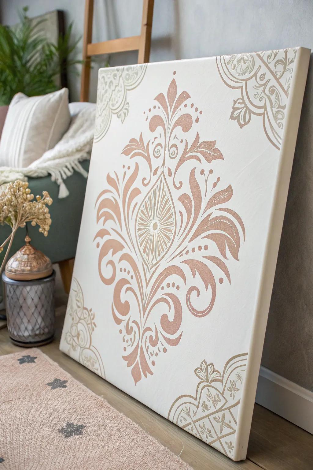 Incorporate profundity and refinement to your composition through stenciled blueprints. <strong><em>Feel the elegance of each carefully placed detail.</em></strong>” loading=”lazy” class=”pimg”>
	</picture><figcaption>Incorporate profundity and refinement to your composition through stenciled blueprints. <strong><em>Feel the elegance of each carefully placed detail.</em></strong></figcaption></figure>
<p>Stencils represent an adaptable instrument for incorporating elaborate patterns to your backdrops. Opt for a theme that reverberates within you, and permit your canvas to articulate a narrative. <strong><em>It’s like whispering secrets onto your canvas.</em></strong></p>
<h3>You might give these a try:</h3>
<ul class=