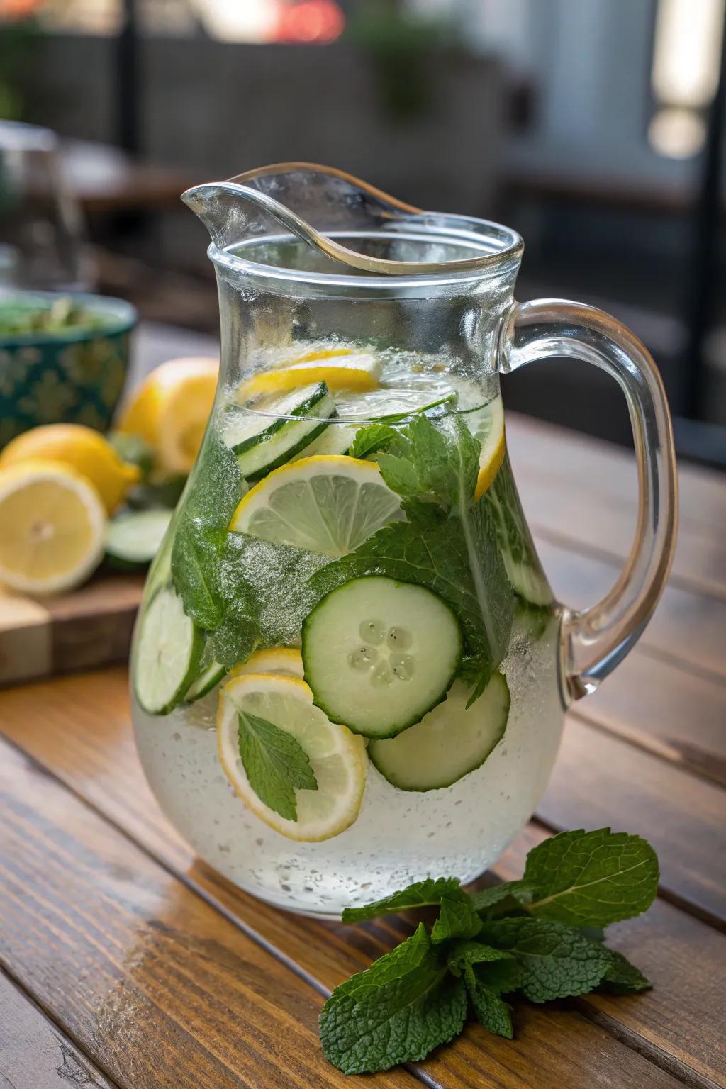 Infused water is a revitalizing way to keep hydrated during your spa day.