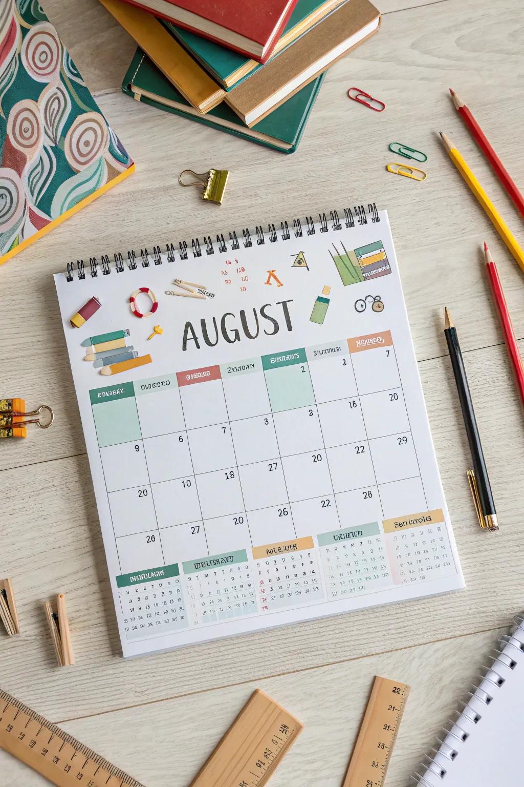 Welcome the back-to-school season with educational themes showcased on your calendar.
