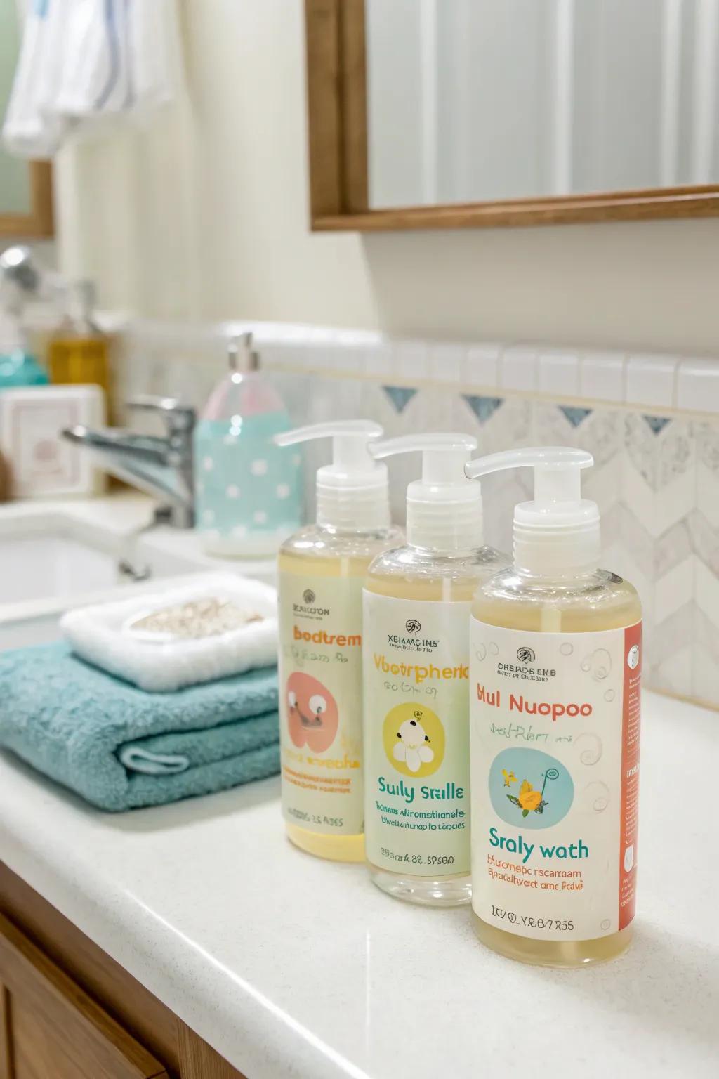 Mild bath basics for a baby's sensitive skin.