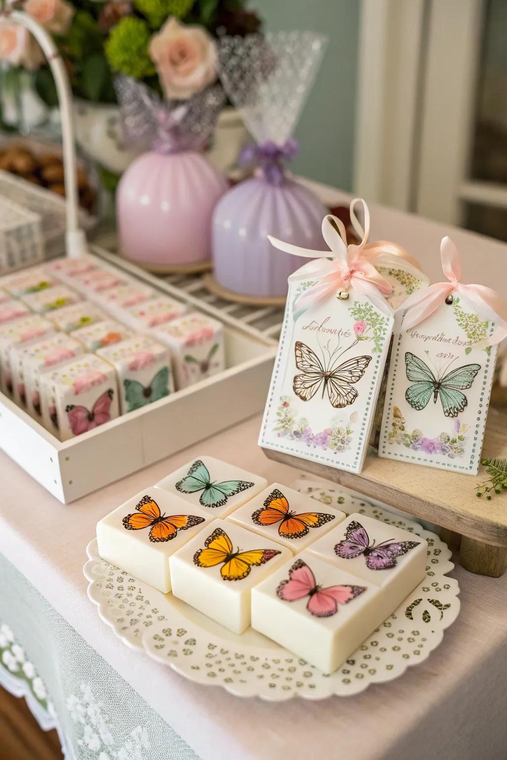Alluring butterfly-themed gifts for attendees to cherish.