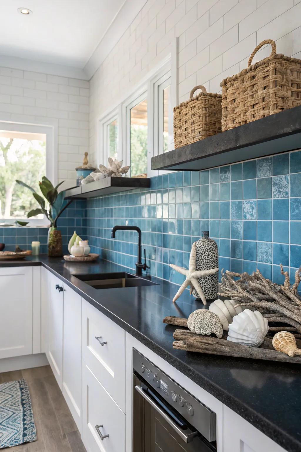 Marine backsplashes bring a revitalizing and tranquil vibe to kitchens.
