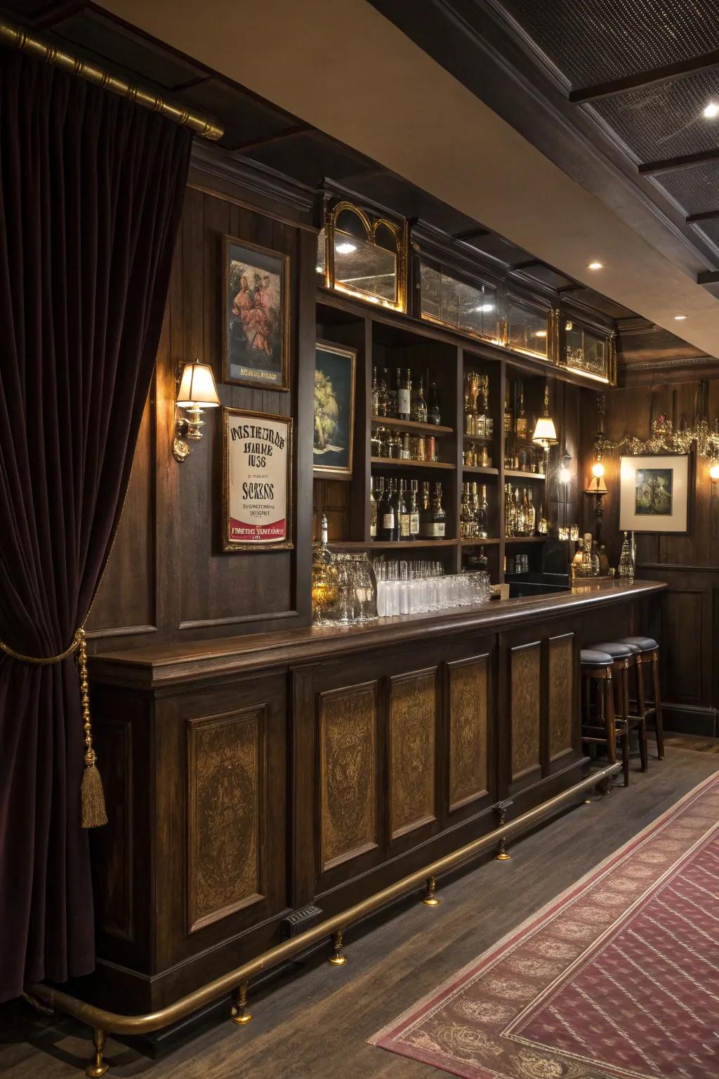 Step back in time with a vintage speakeasy bar counter.