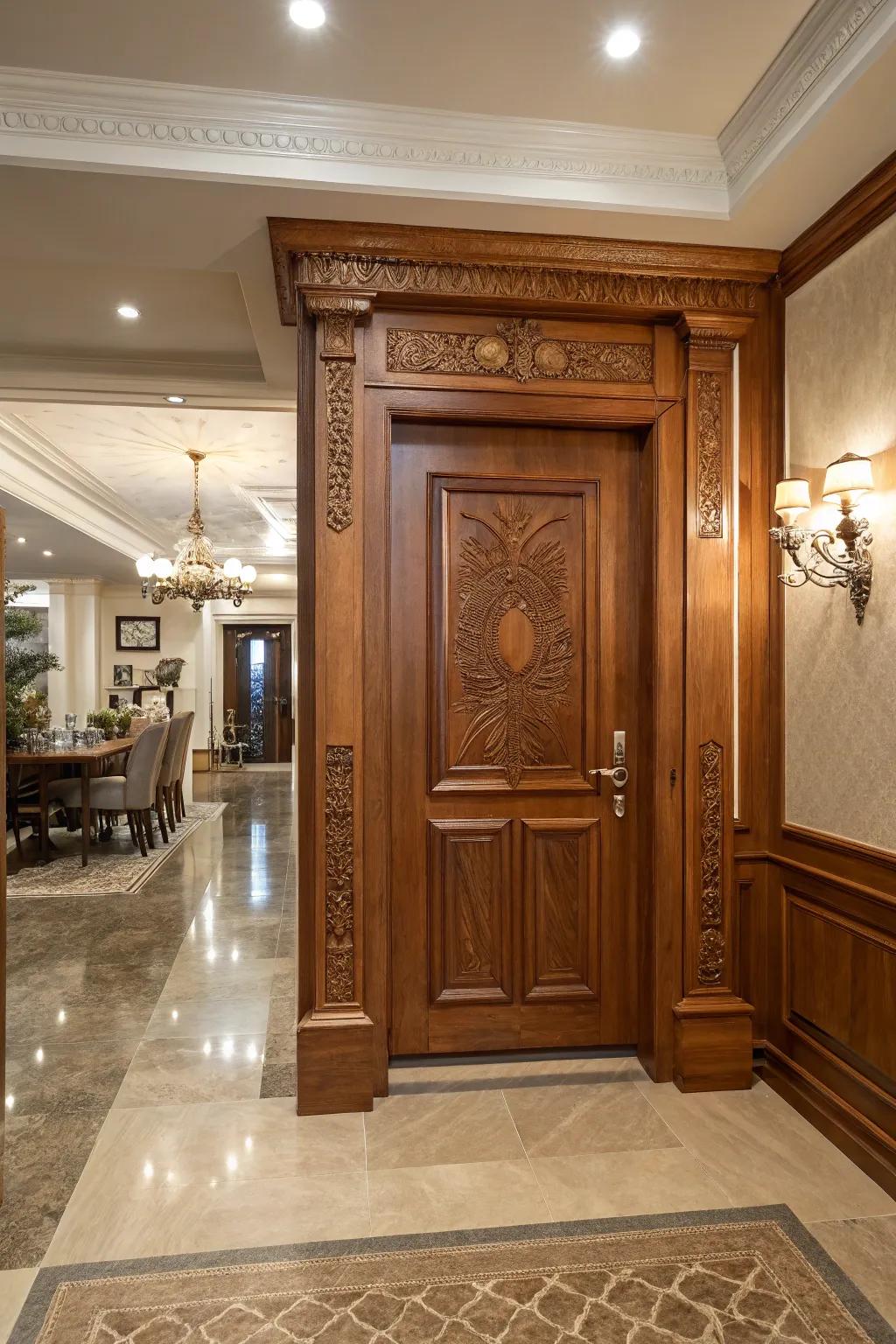 A traditional basement door adds timeless elegance to any home.