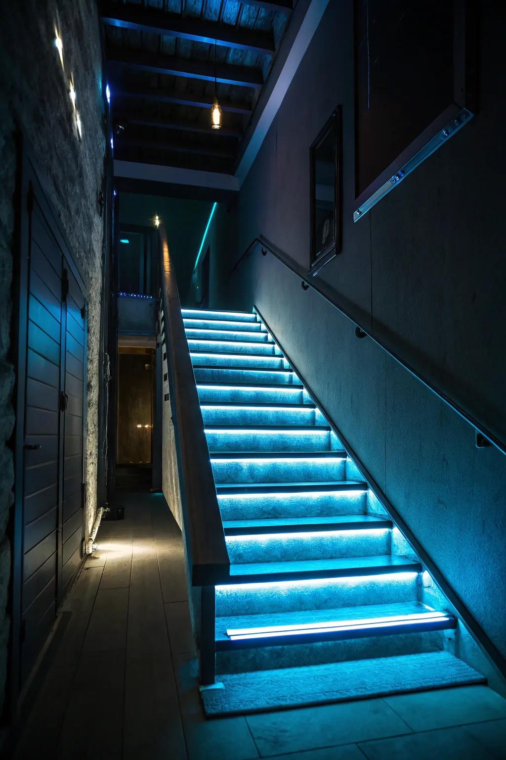 Achieve a modern vibe with under-step lights.