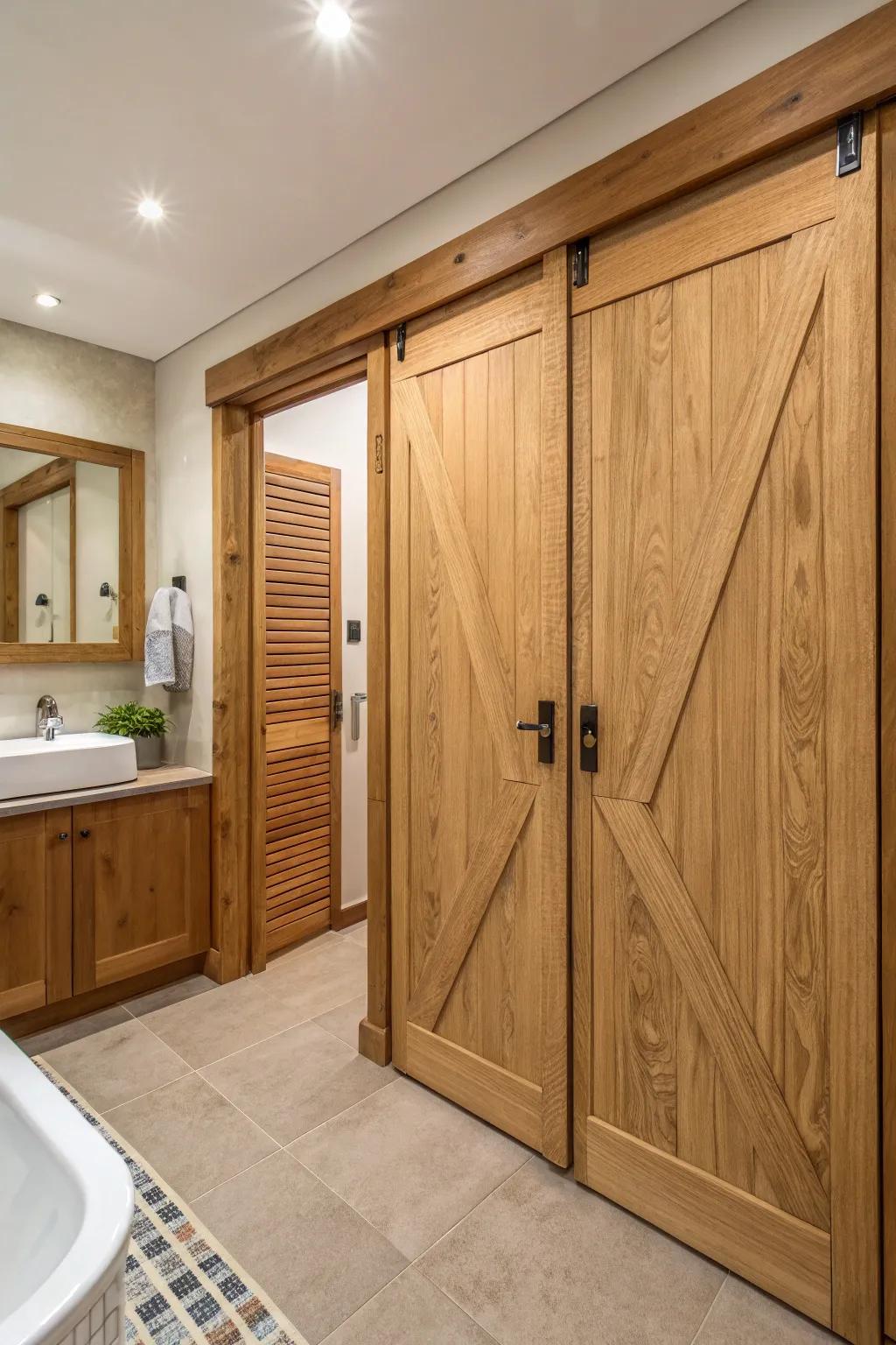 Natural wood finishes introduce warmth and texture.