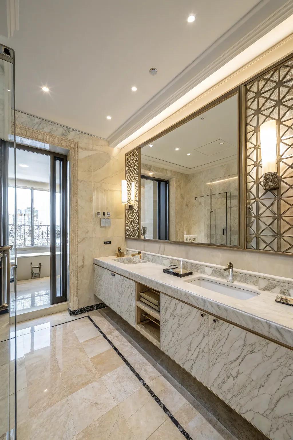 Reflective surfaces enhance light, creating a brighter ambiance.