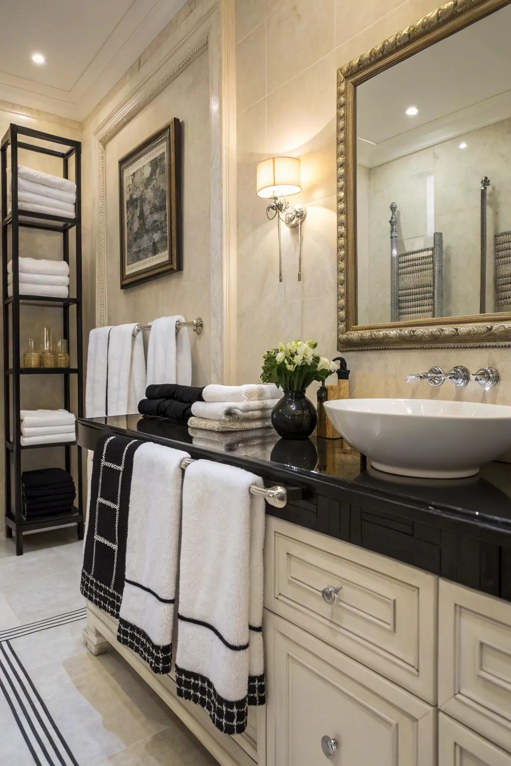 Onyx and ivory cloths create an elegant and timeless look.