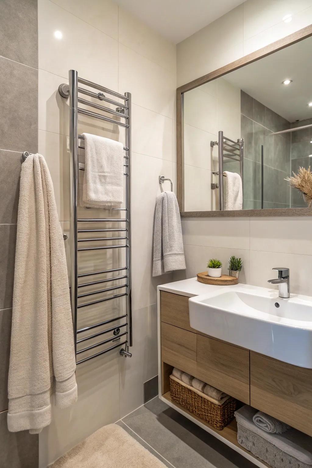Mix style and functionality with practical towel displays.