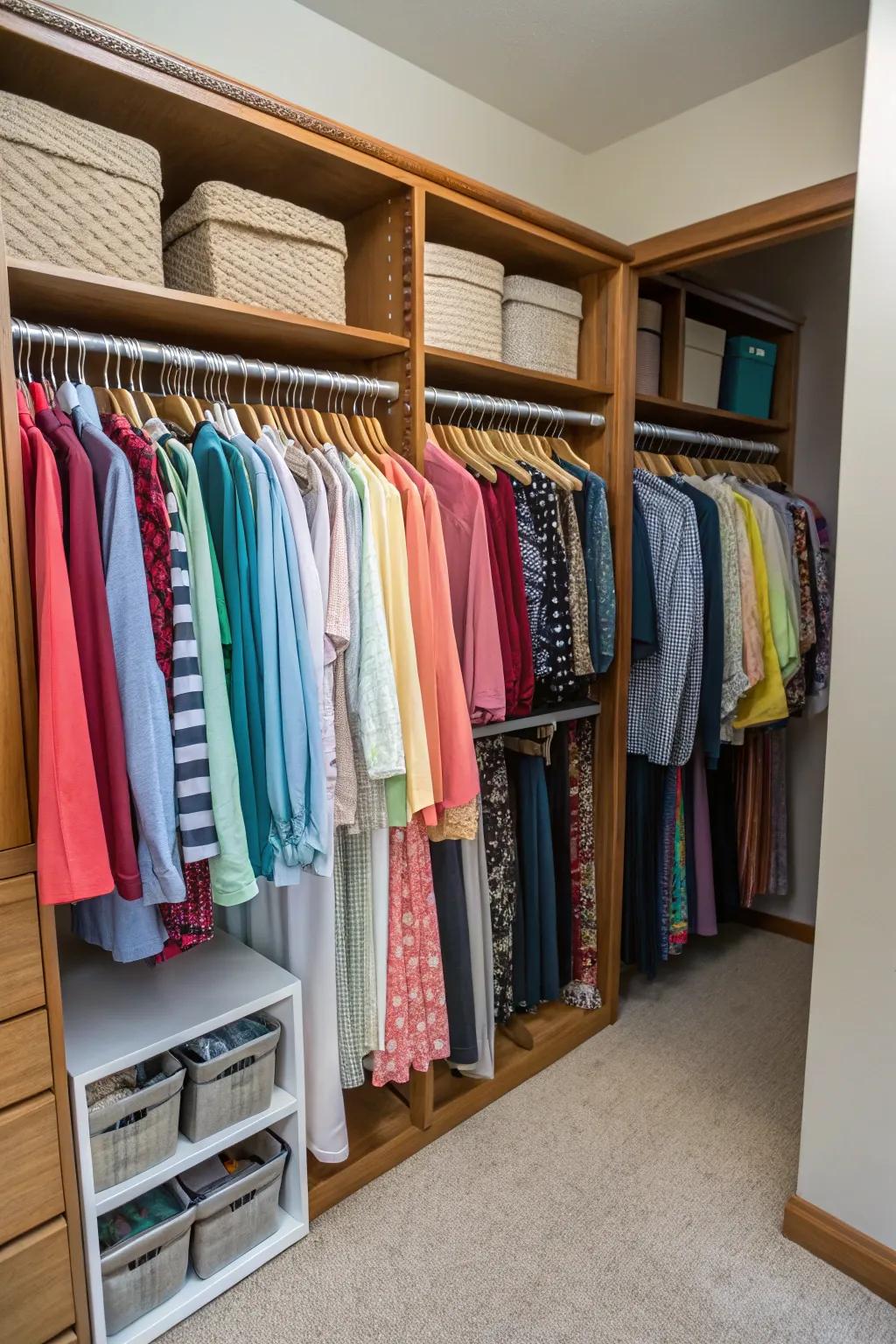 A color-based strategy brings order and a harmonious feel to your closet.