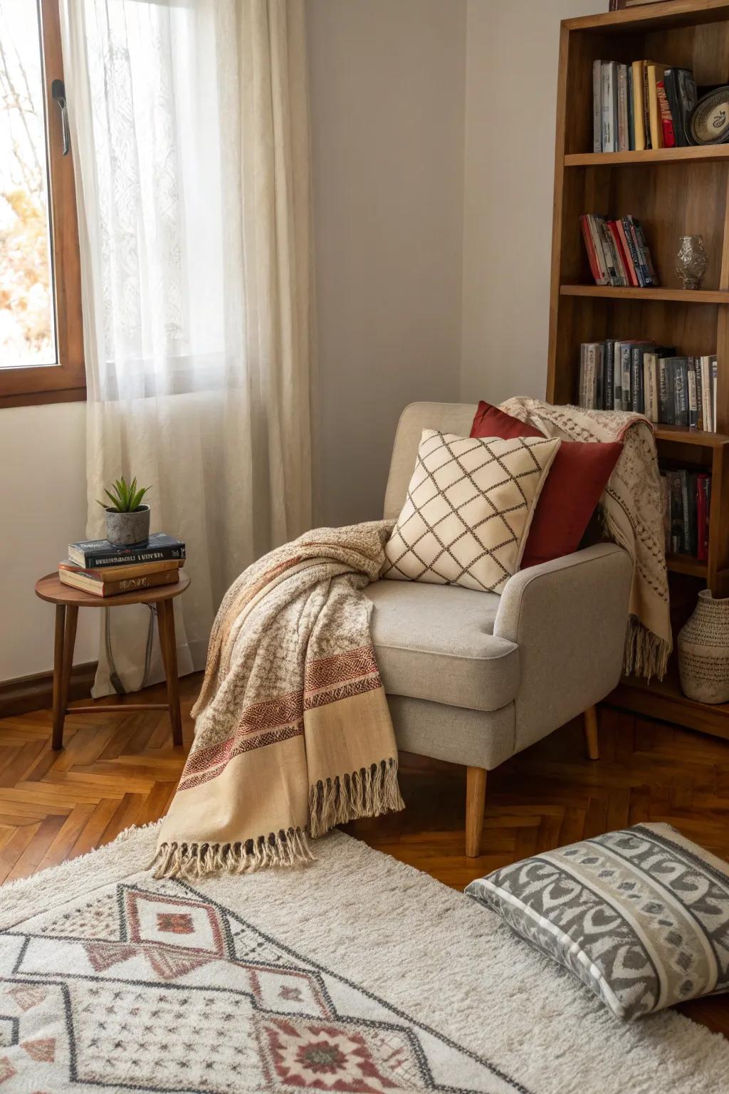 Textures foster a warm, welcoming atmosphere.
