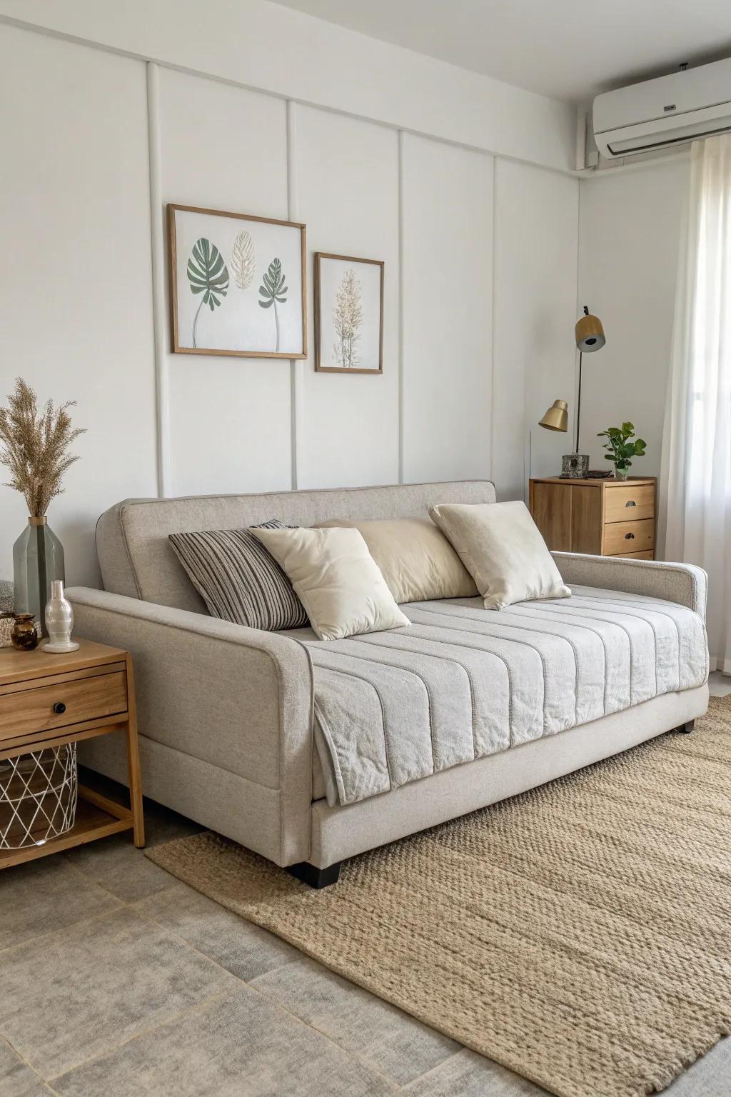 A simple modular seating that adds streamlined elegance to a sleeping quarters.