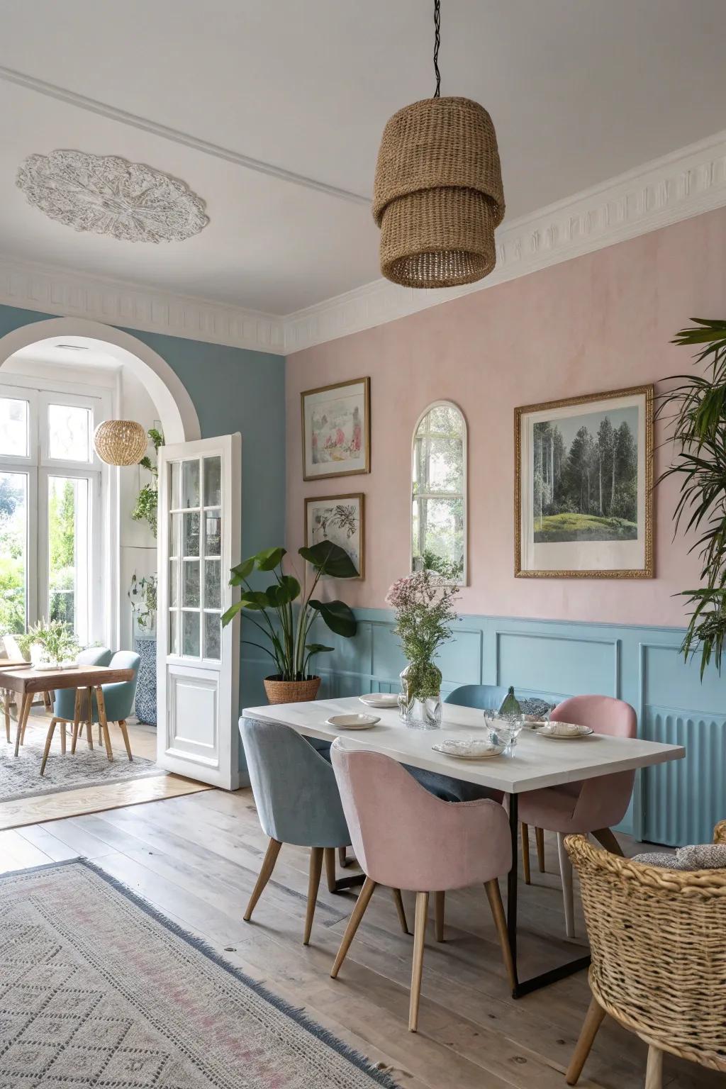 Pastel colors give dining areas a revitalizing and inviting vibe.