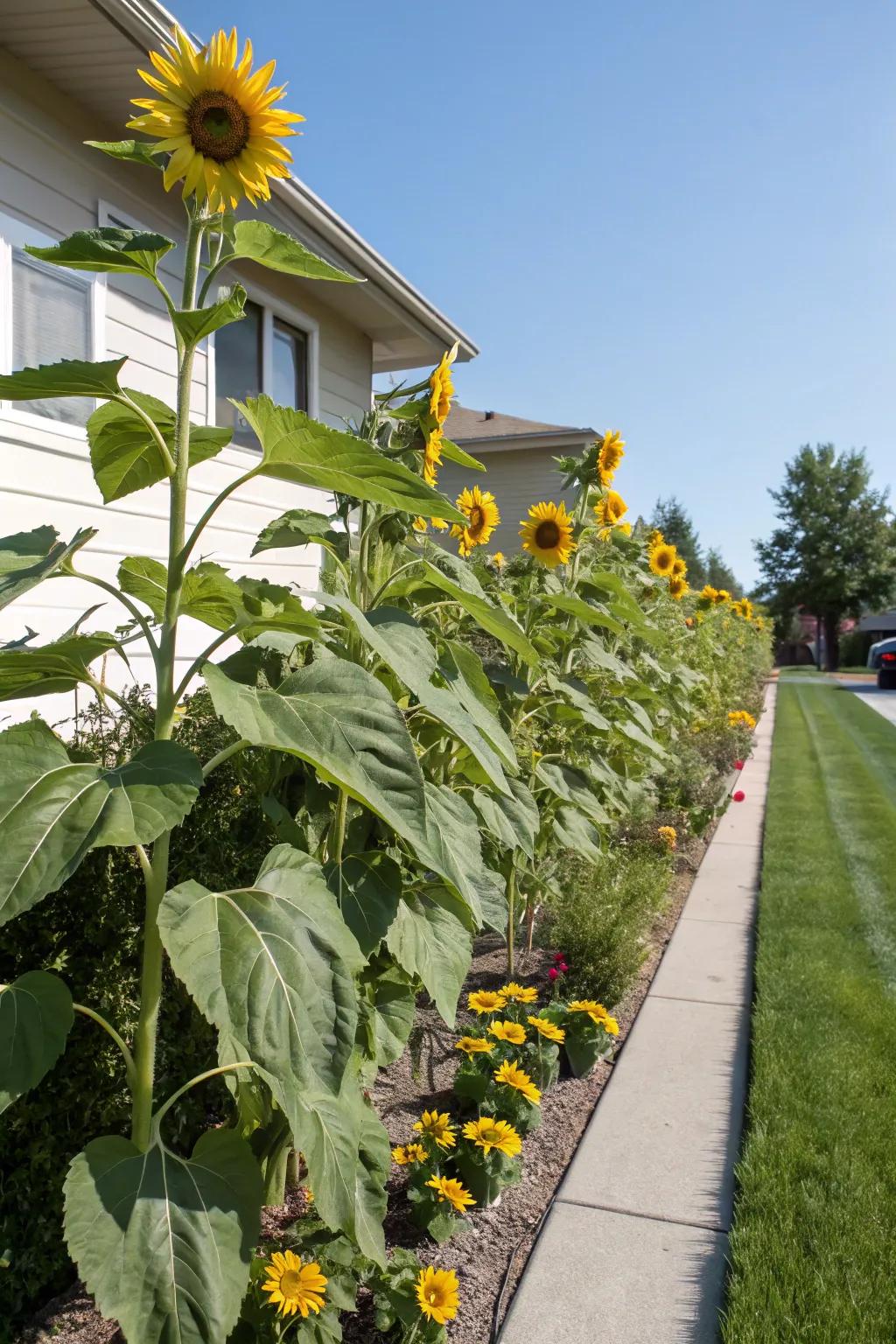 Sunflowers extend a striking and joyous accent to any landscape.
