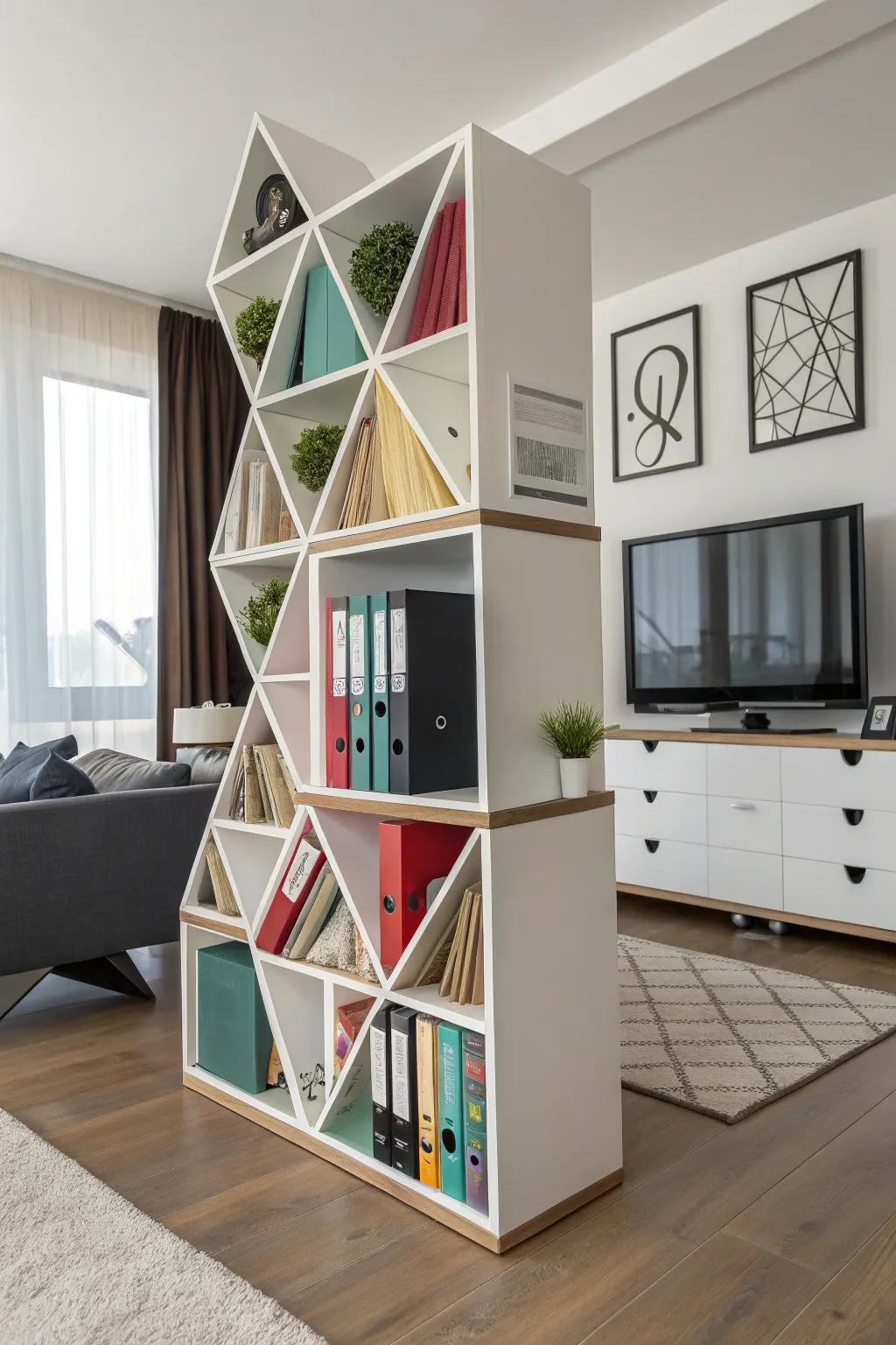 Binders stored with style and accessibility.