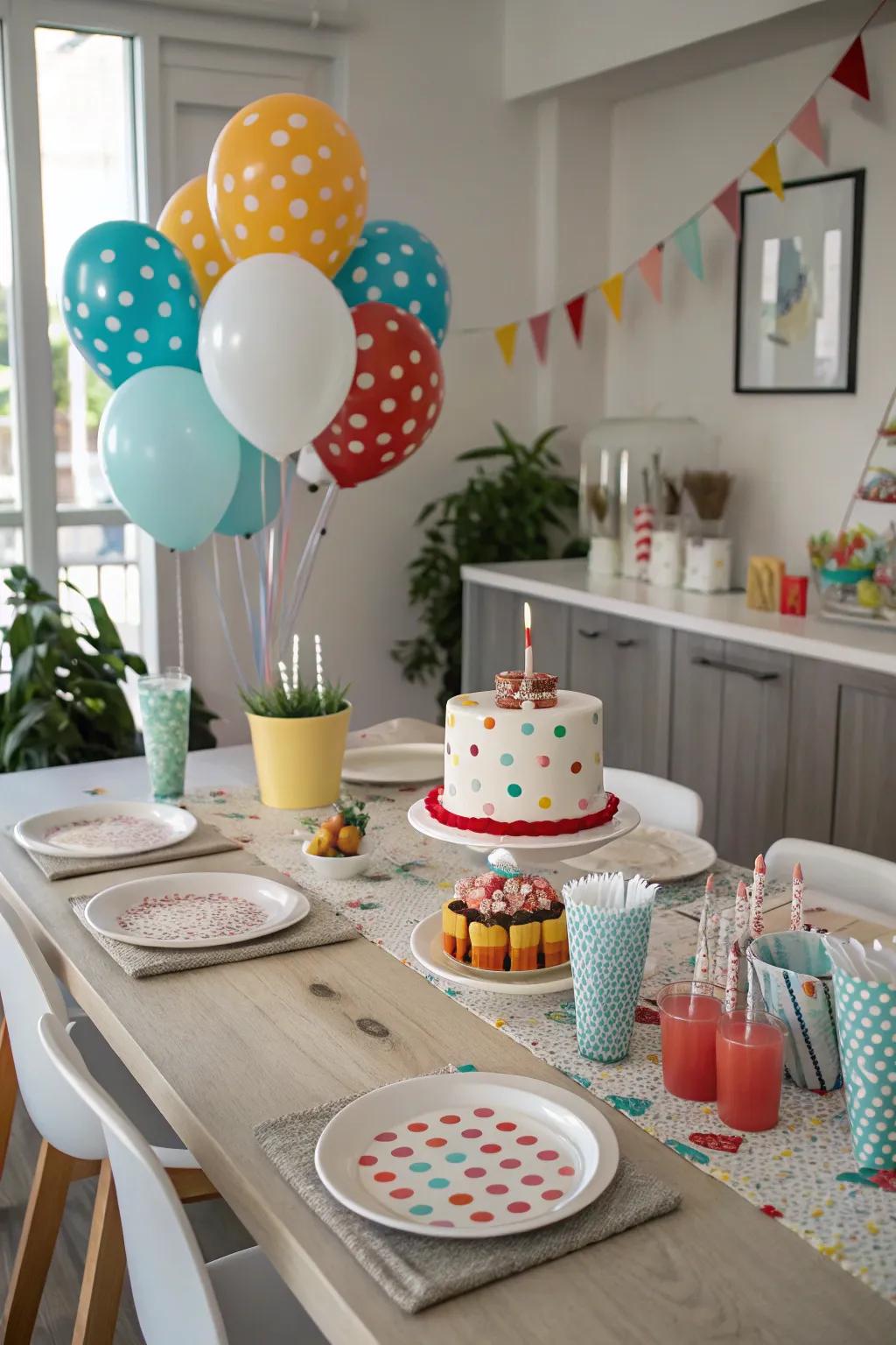 Themed tableware nurtures a harmonious party visual.