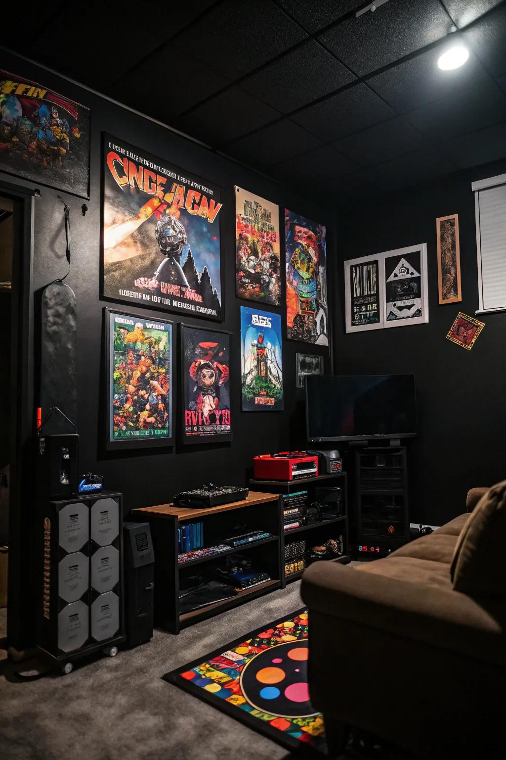 Gaming prints and wall art add personality and style to the walls.