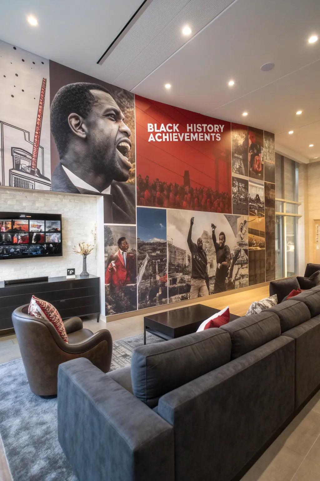 A wall mural celebrating Black history becomes an impressive focal point.