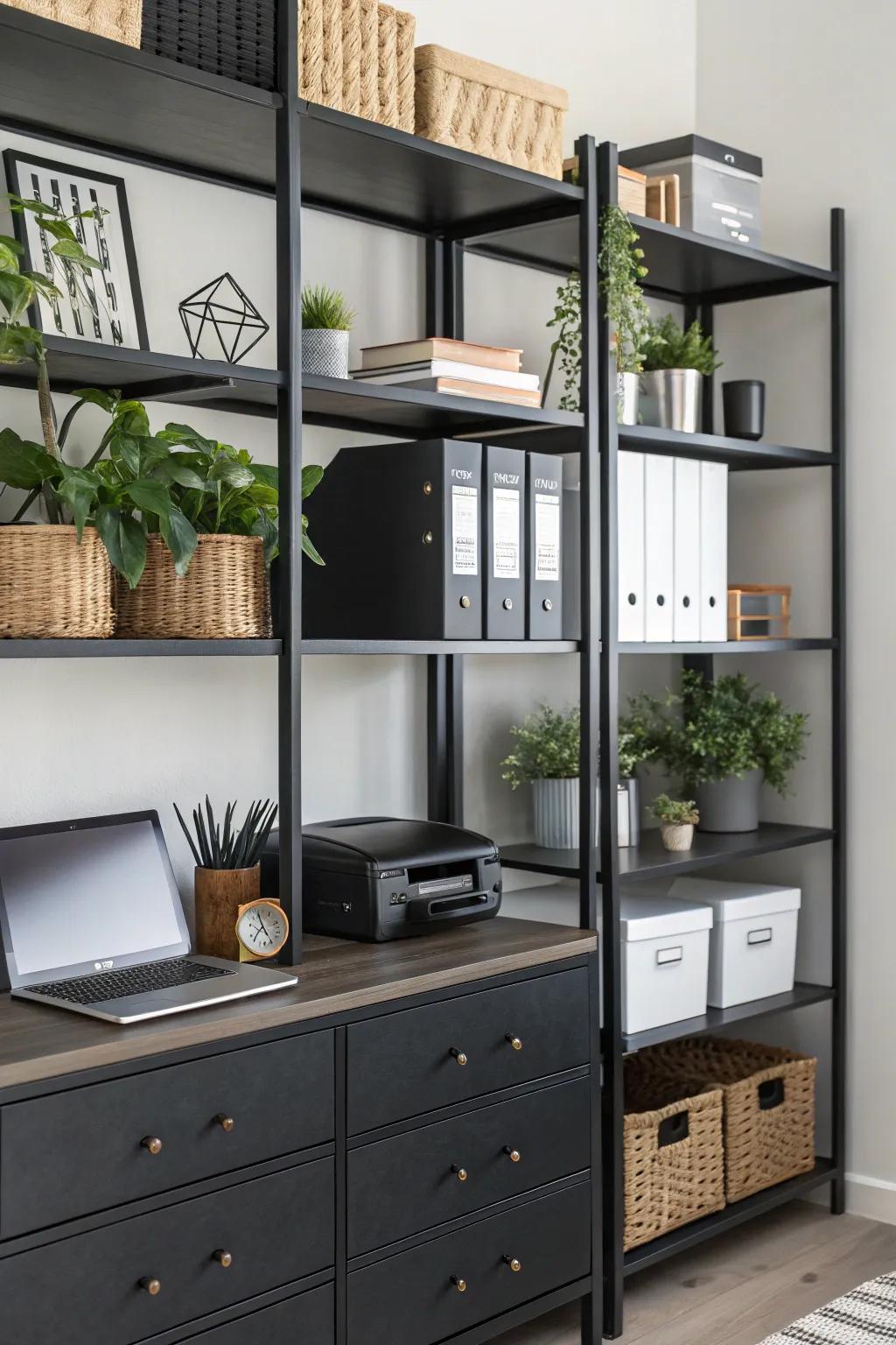 Elegant storage methods for an orderly home office.