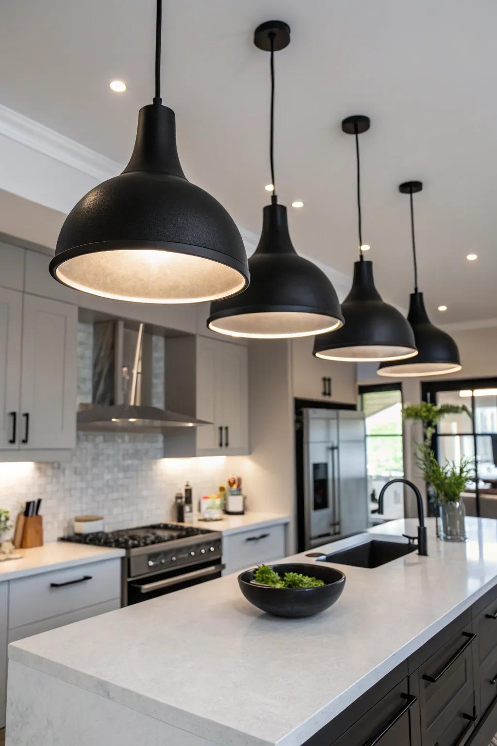 Satin dark elements furnish a subtle, refined allure.