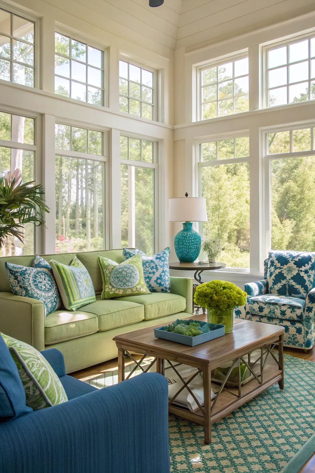 Natural light emphasizes the soothing and welcoming atmosphere.