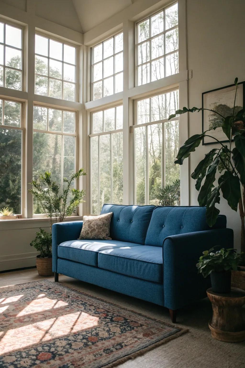 Natural radiance enhances the allure of the azure settee.