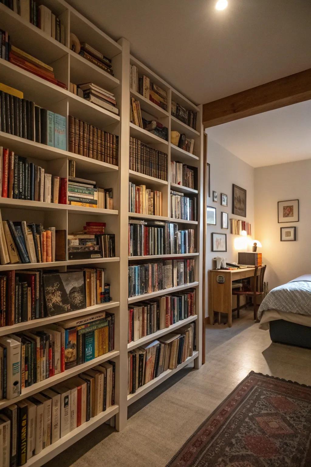A bookworm's dream featuring extensive wall-to-wall shelving.