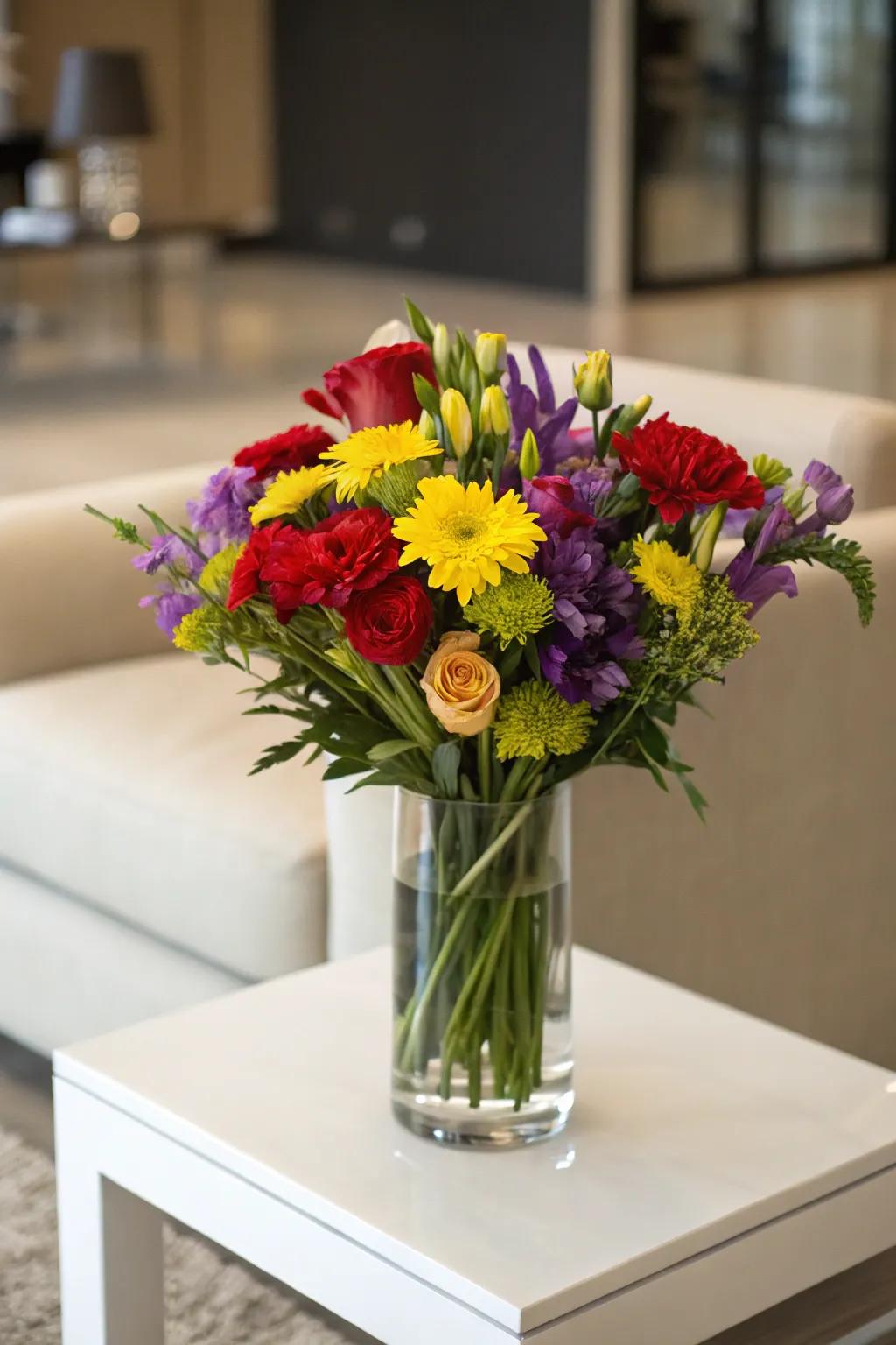 Bold colors make for a striking floral arrangement.