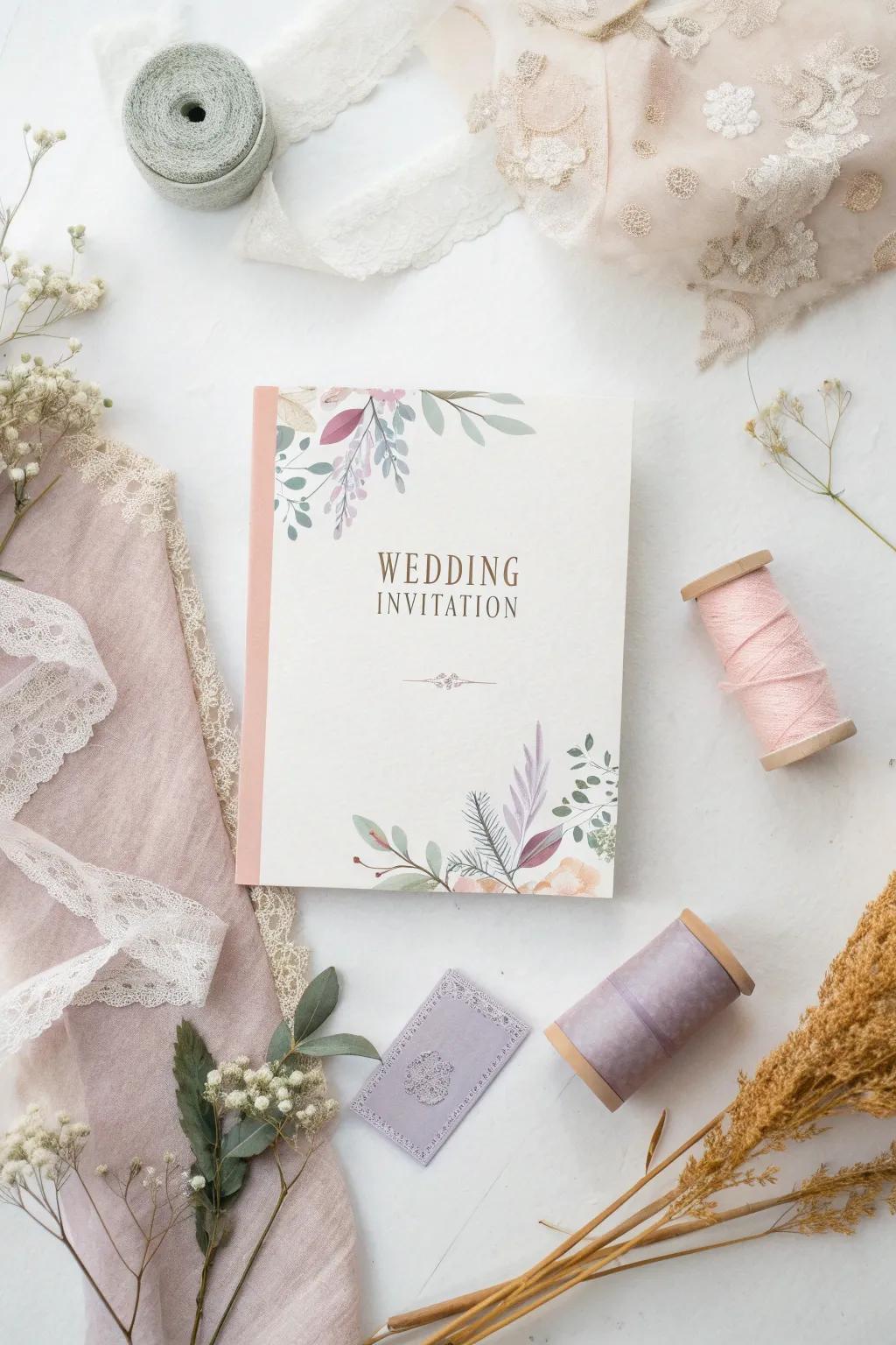 Craft your love story with soft hues and delicate details for a timeless wedding scrapbook.