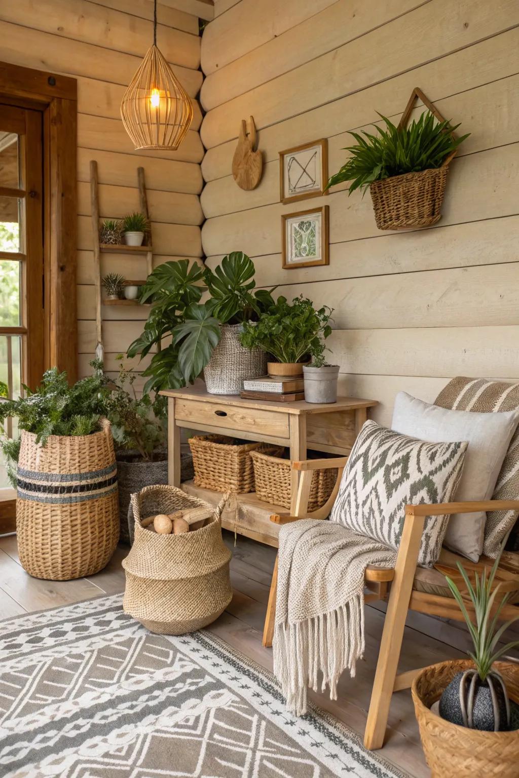 Earth tones establish a seamless connection with the outdoor environment.