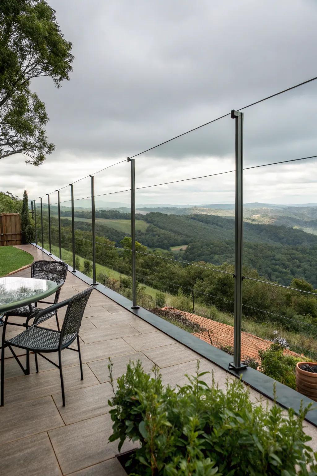 Transparent cable fence on a patio