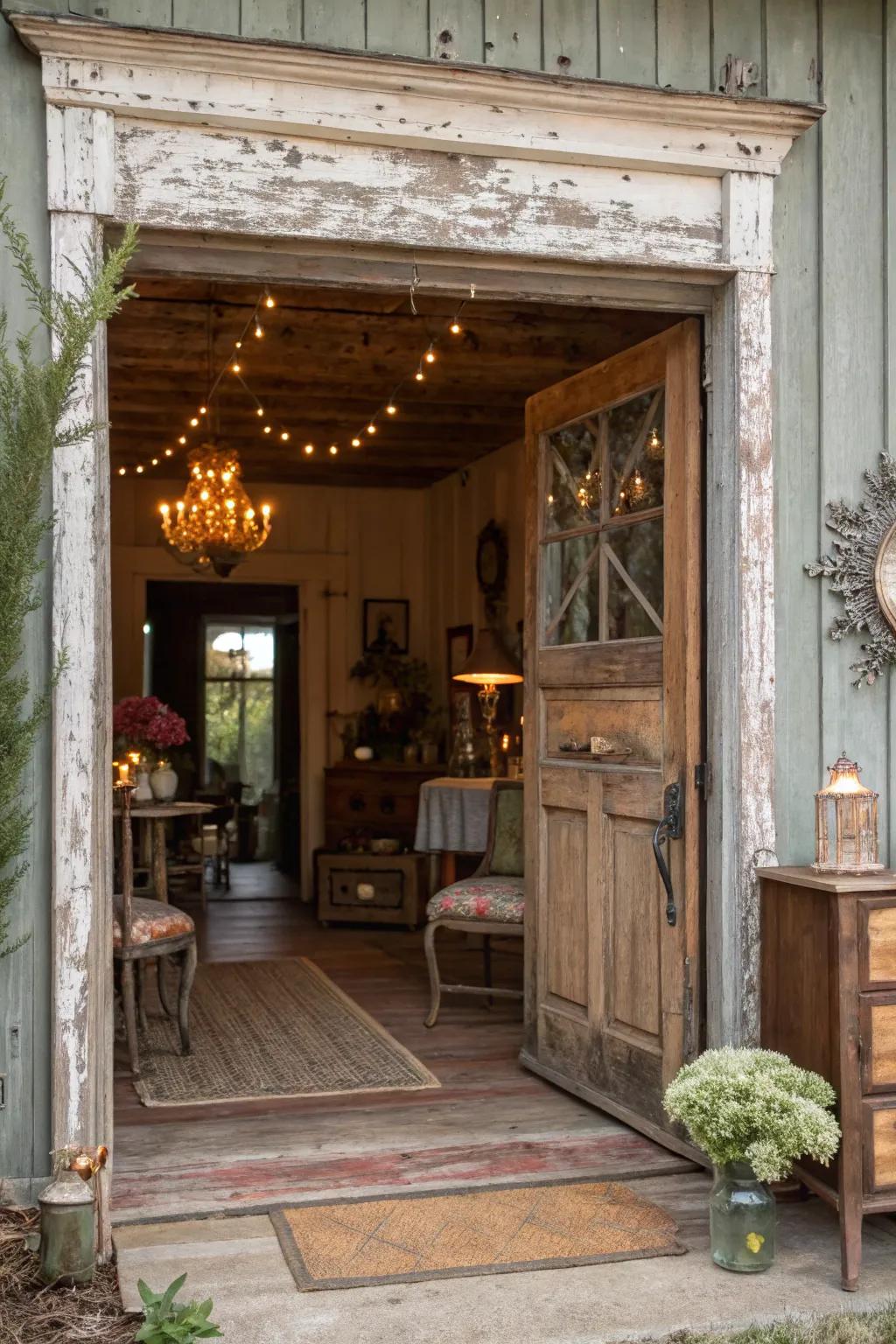 Weathered wood jambs radiate country appeal.