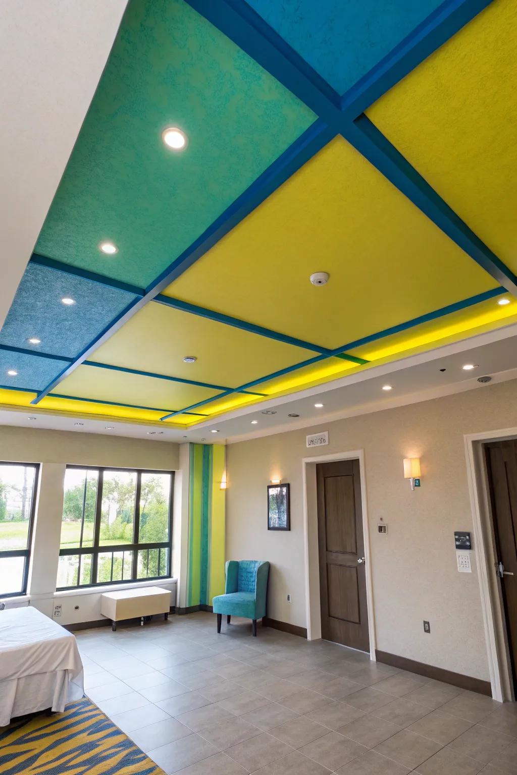Colored details can change your ceiling into a vibrant center of attention.