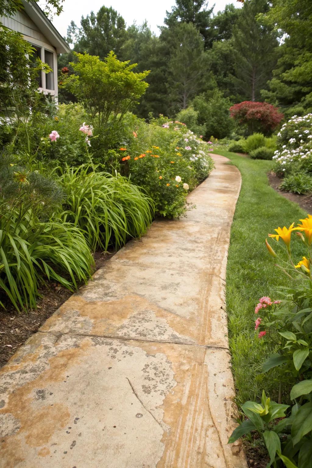 A limewash concrete walkway for a hint of vintage sophistication.