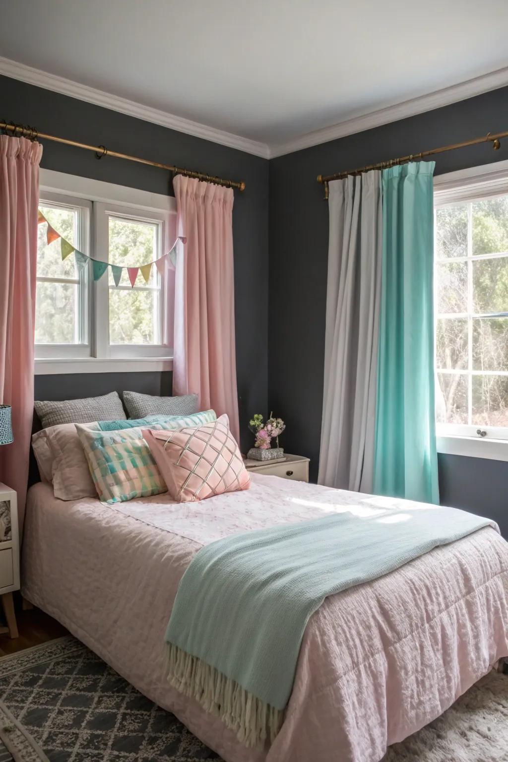 Pastels and deep slate: a harmonic mix for a calming space.