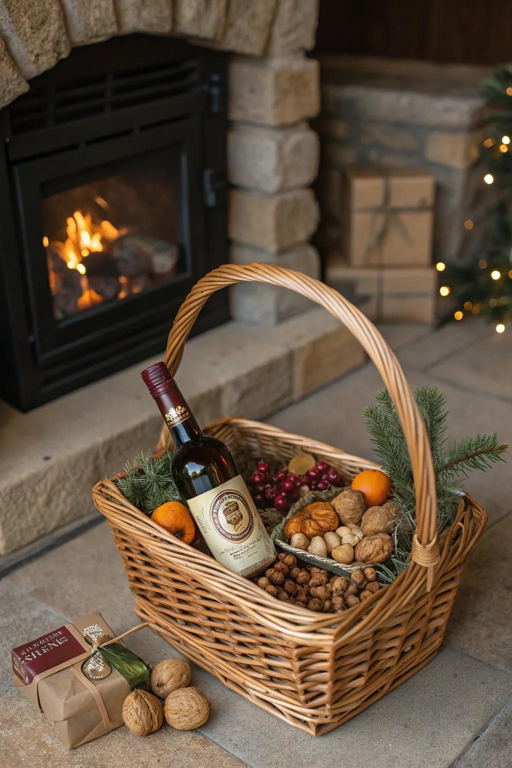 An amber spirit arrangement that encourages you to unwind by the fireplace.