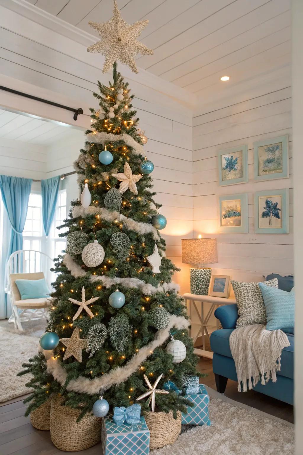 Transport the sea to your dwelling with a Depths of the Sea Christmas tree theme.