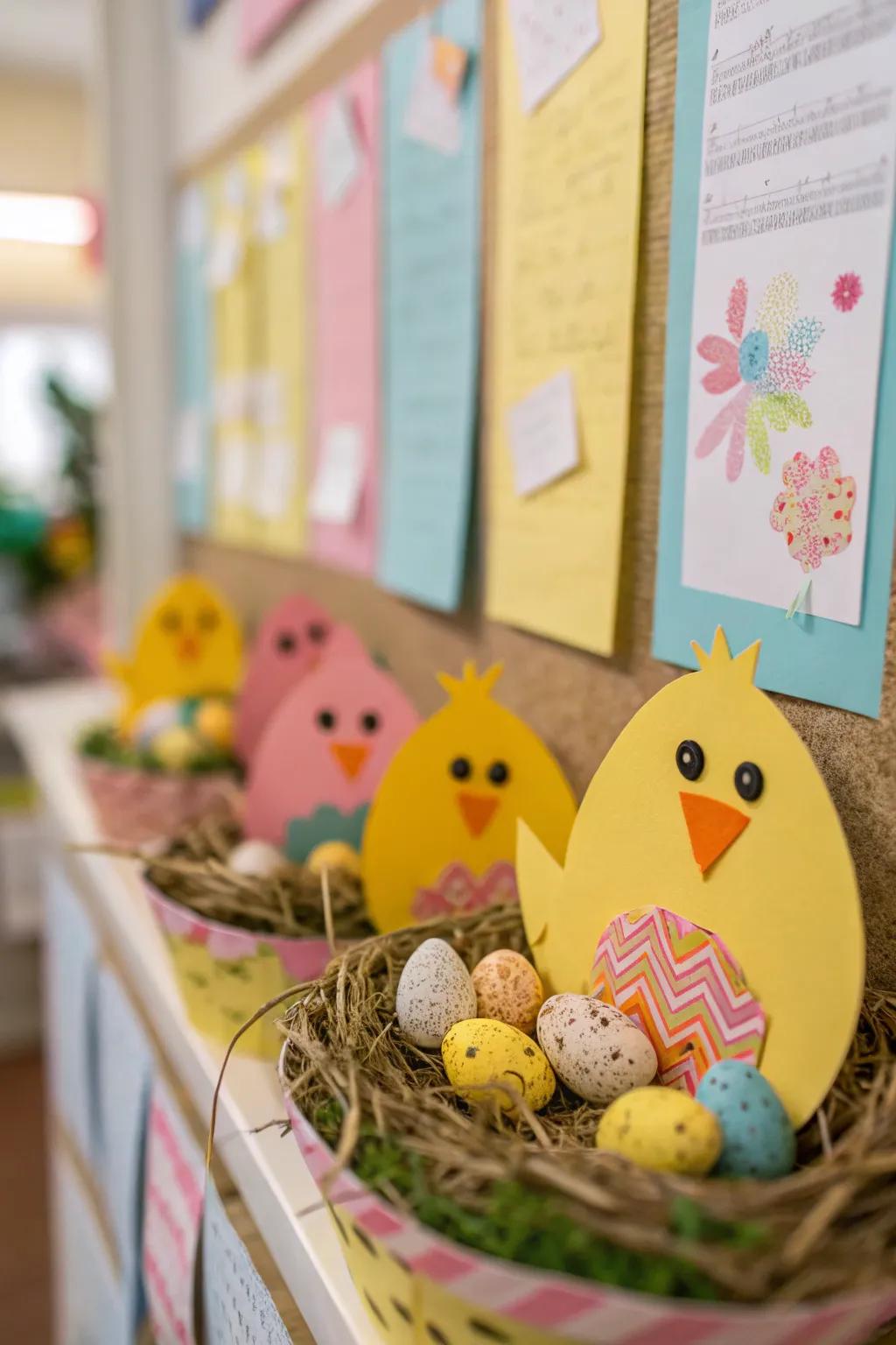 A charming chick-inspired bulletin board tailored for Easter.