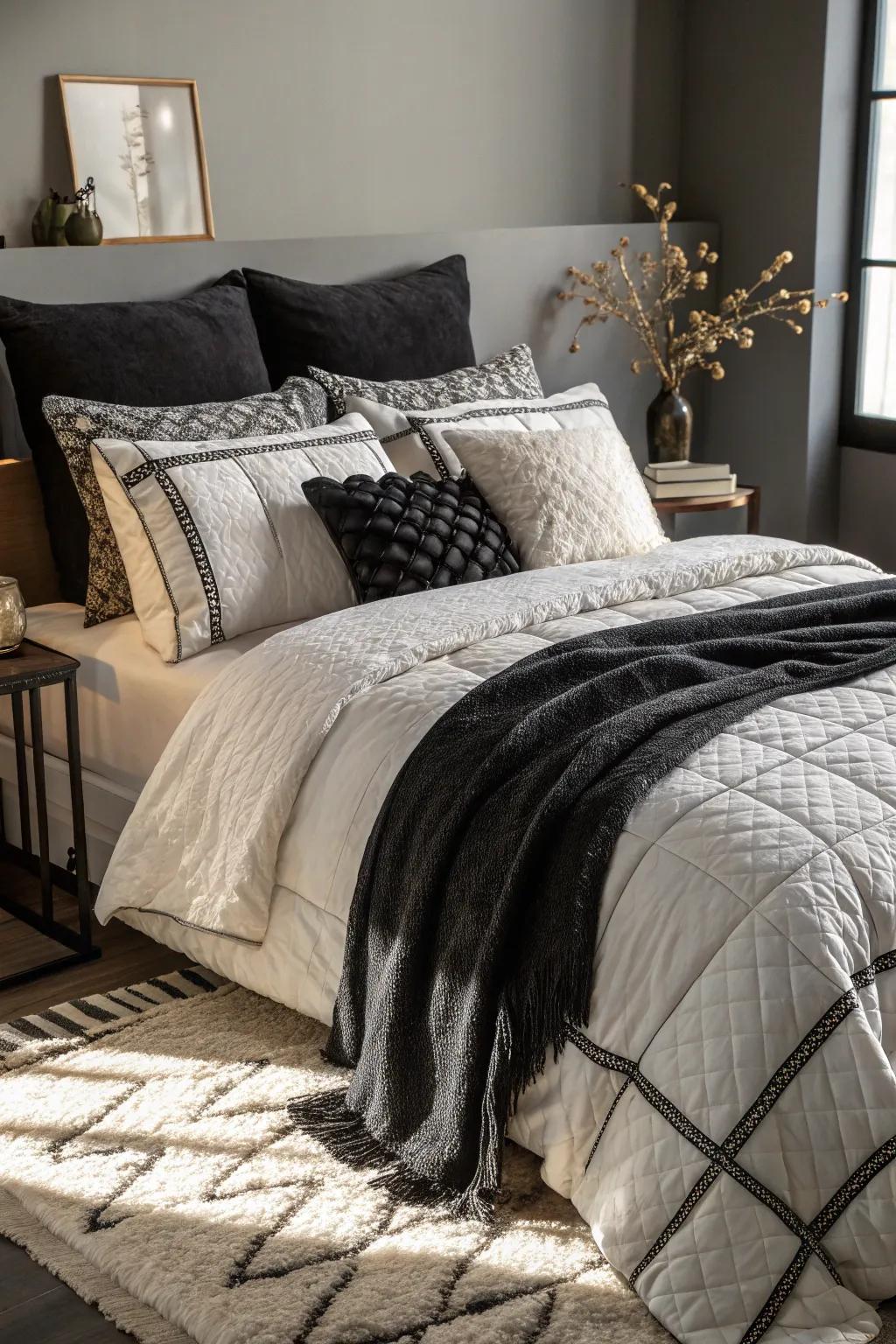 Layered bedding provides an inviting and snug visual.