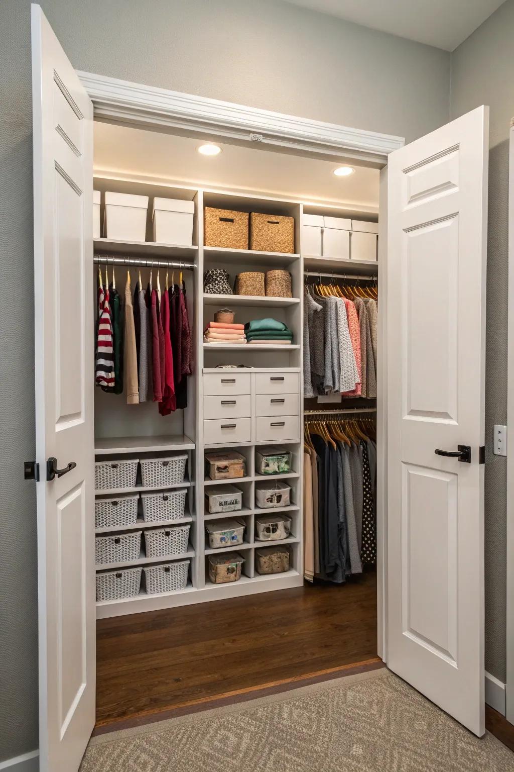 Customized interiors propose an immaculate and bespoke storage solution.