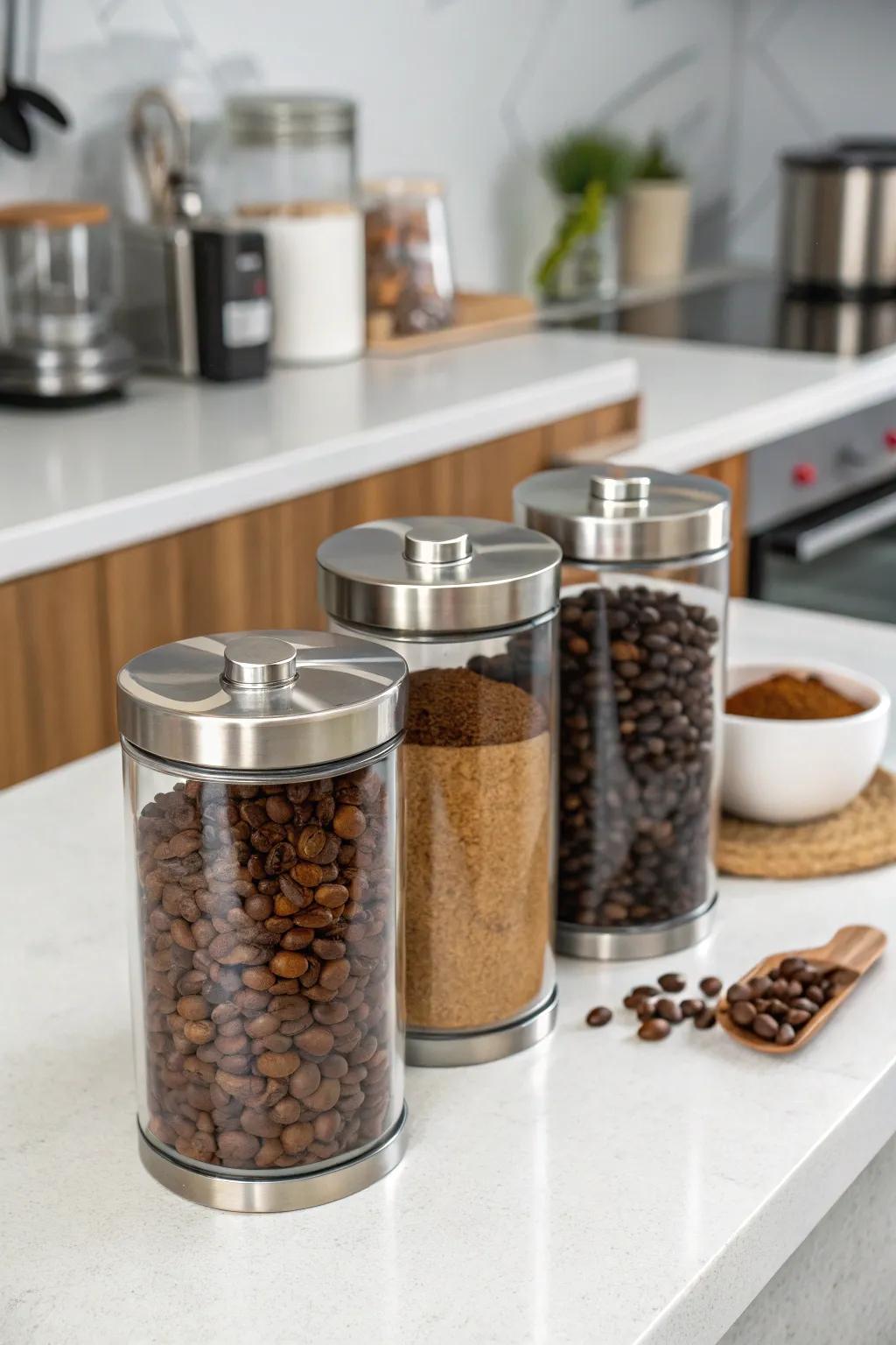 Chic crystal vaults for coffee storage.