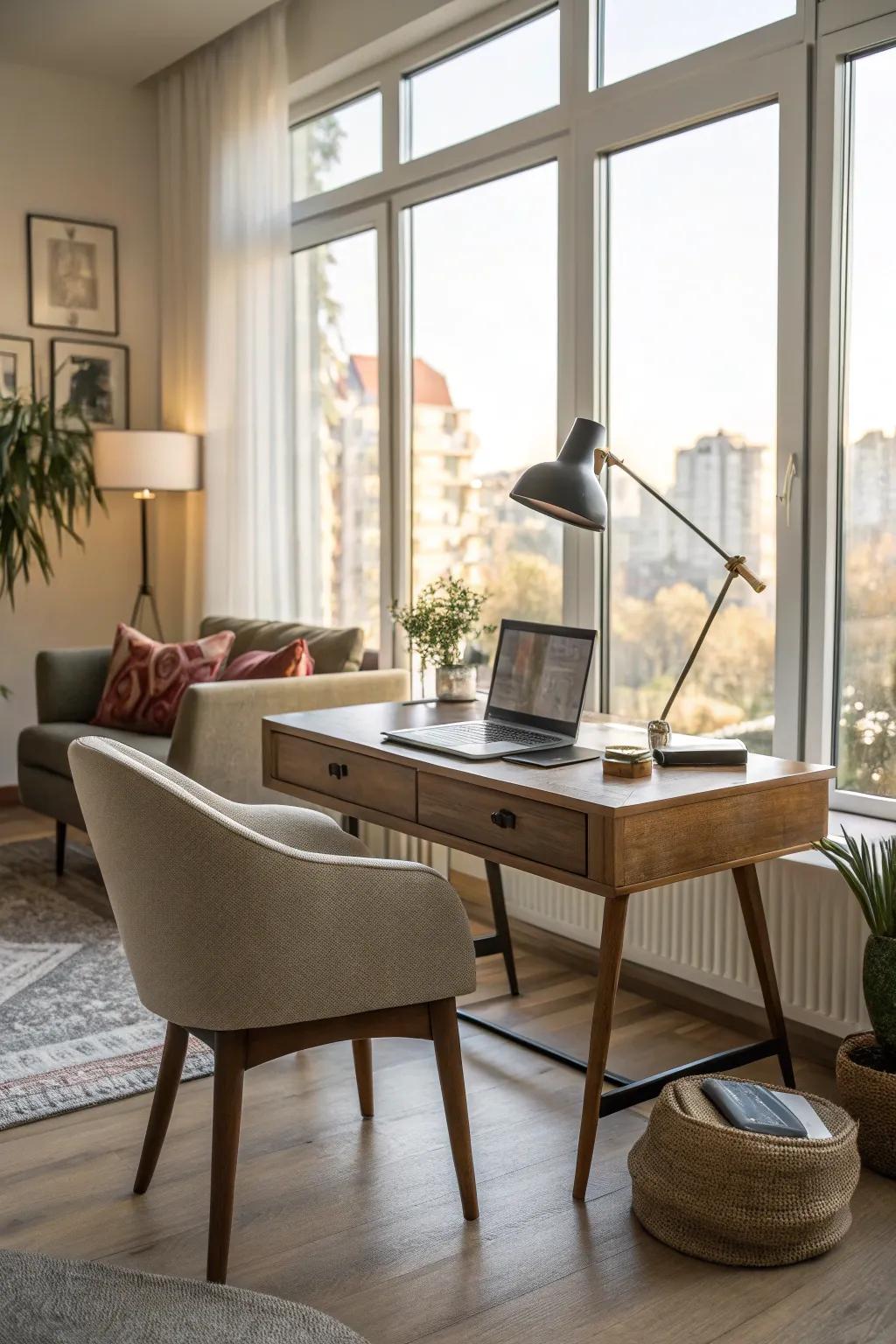Daylight brightens this cheerful workspace.
