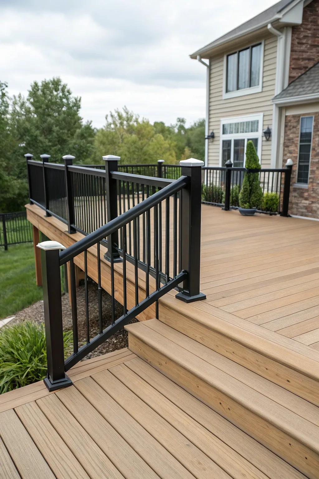 Experiment with hues by contrasting deck and border for a striking impact.