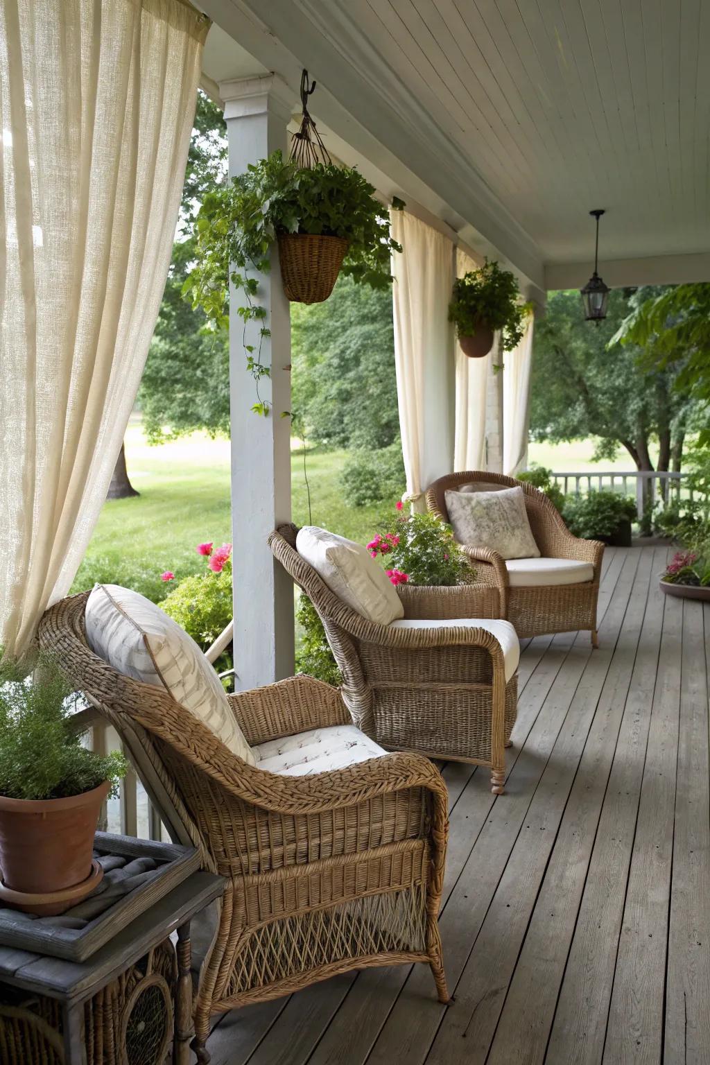 Wicker furniture adds a classic touch to your country porch.