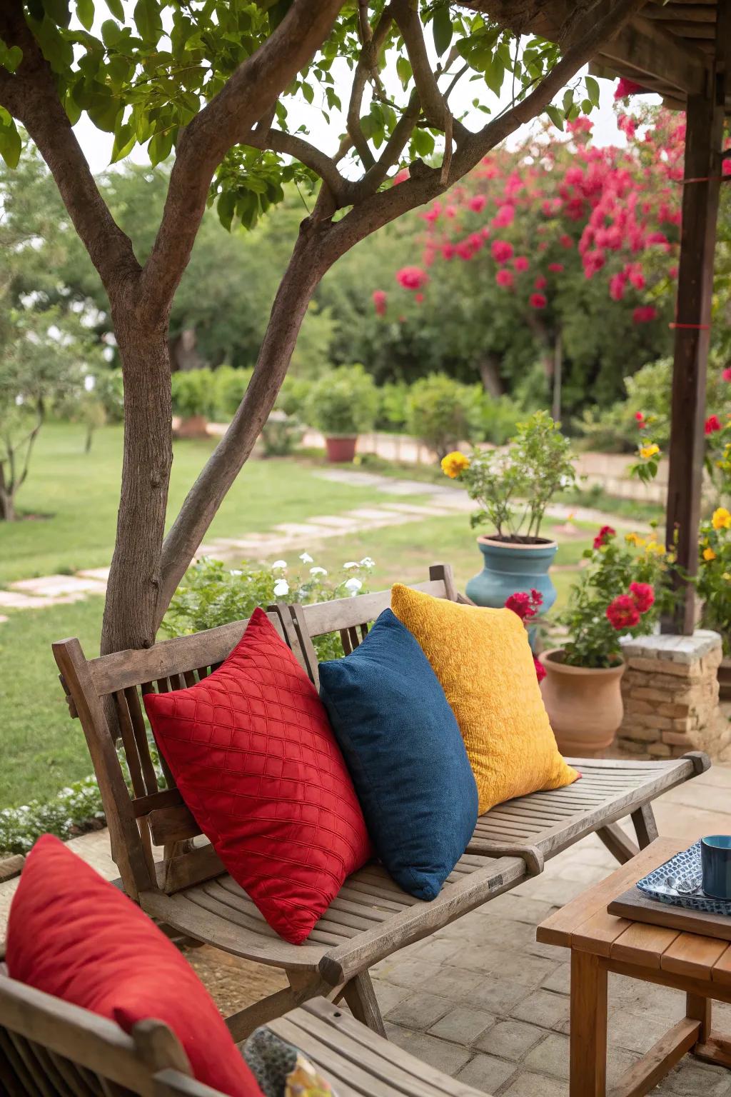 Throw pillows deliver a burst of color and comfort.