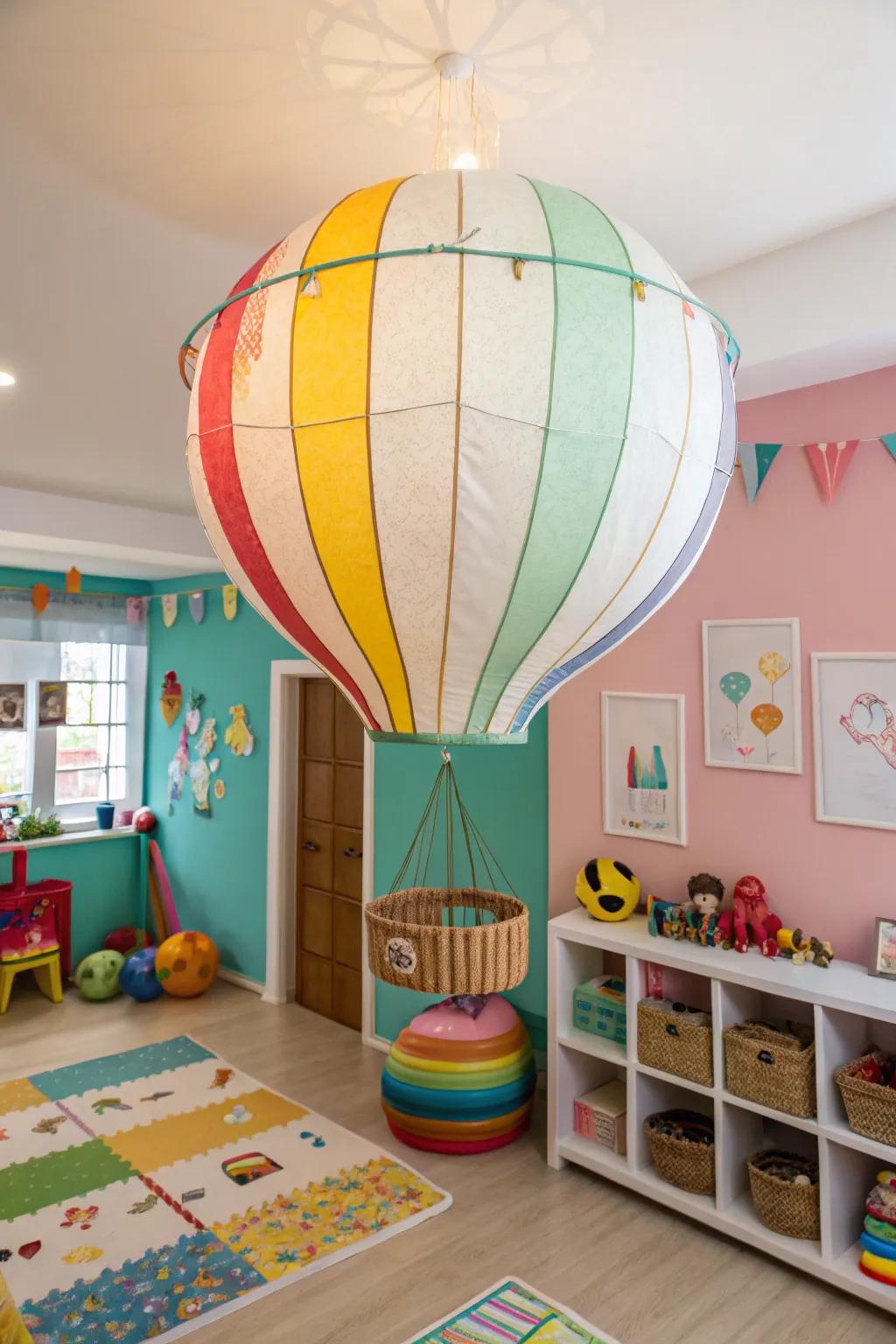 A whimsical balloon lamp fosters a playful environment in a playroom.
