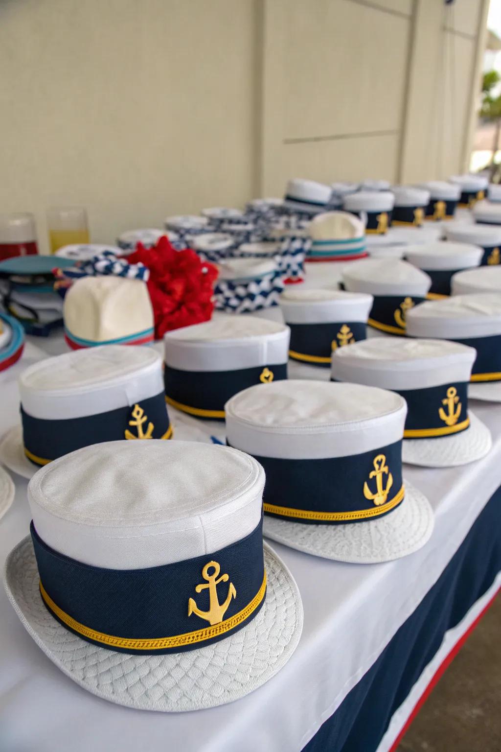 Seafarer caps: Fun and memorable party keepsakes.