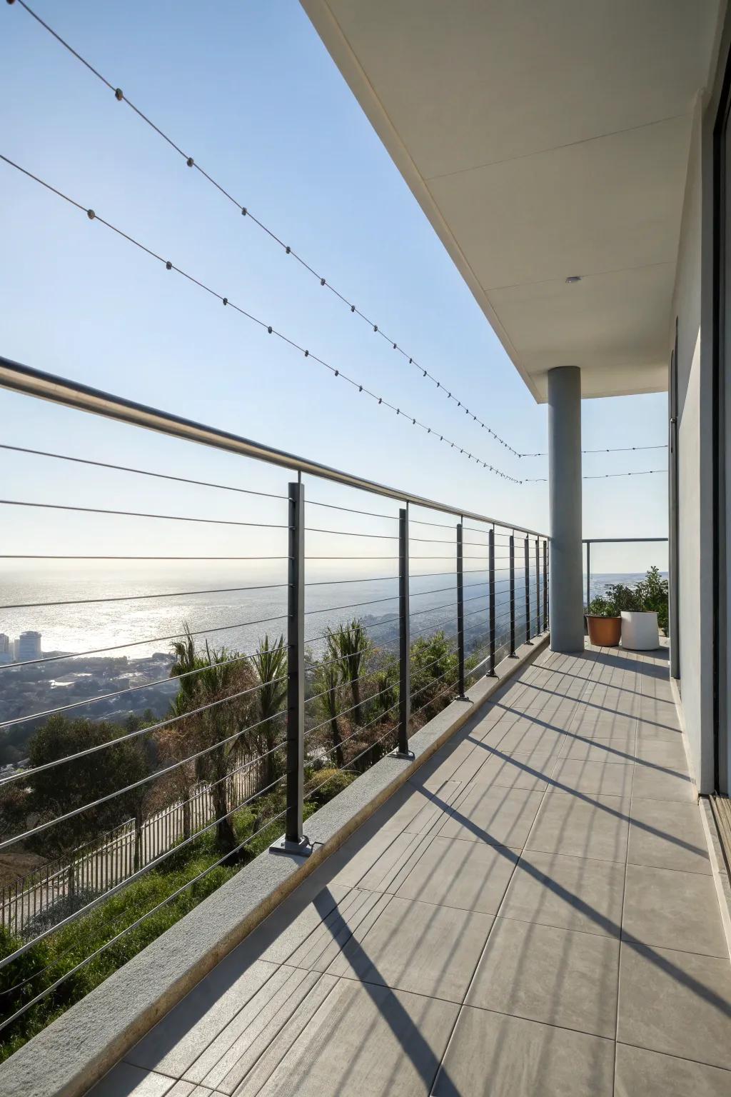 Cable railings offer a modern, unobtrusive look.