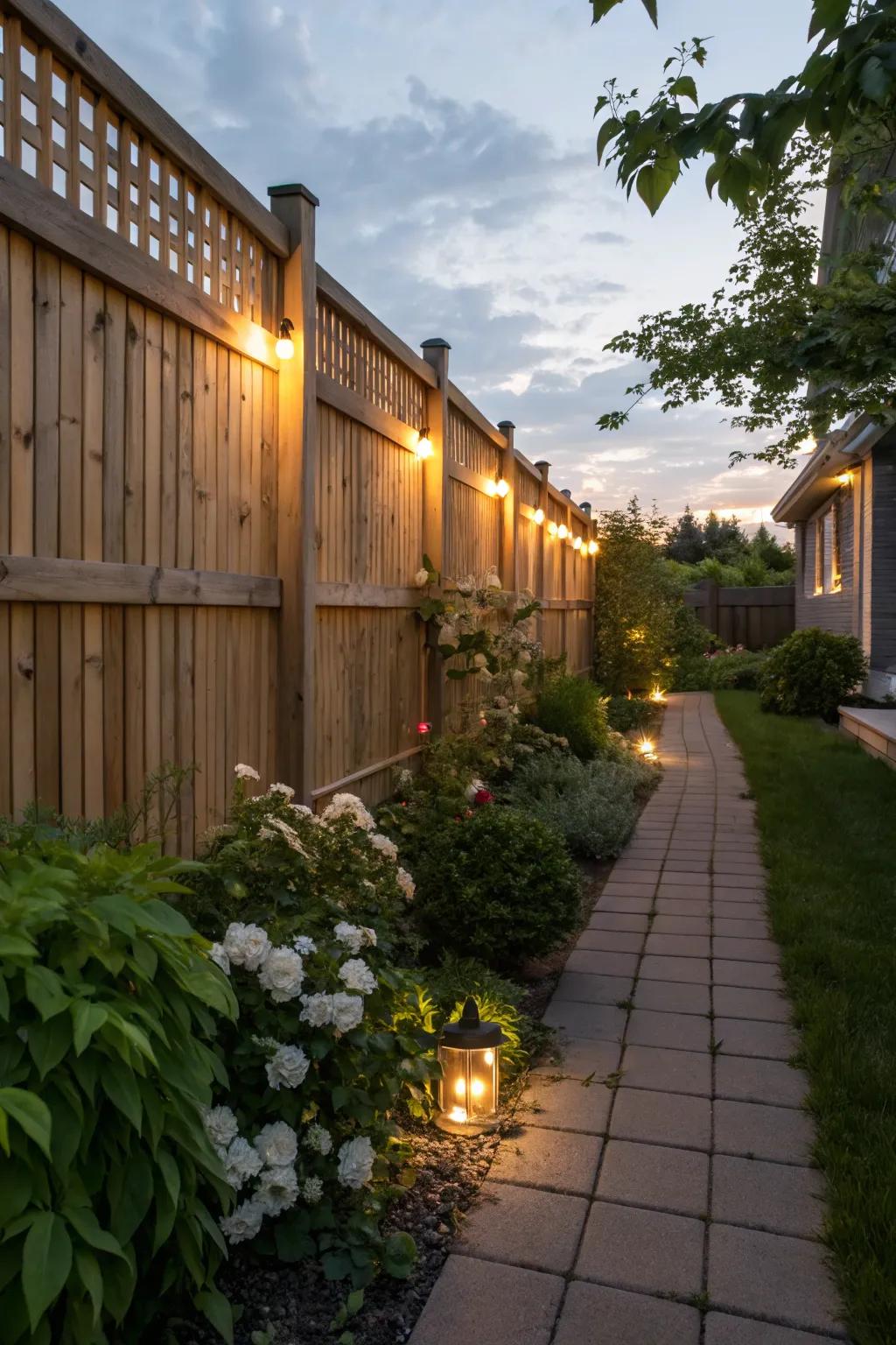 Amalgamated illumination appends warmth and security to barriers.